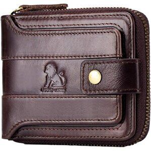 Zipper Wallets for Men Genuine leather Zip Around Purse RFID Blocking Bifold
